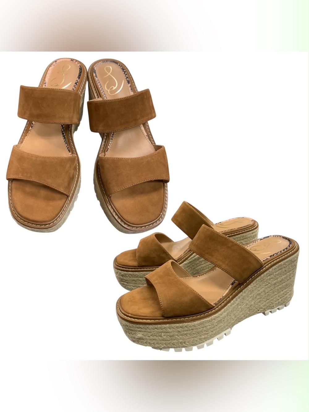 Sam Edelman Tan Suede Double-Band Espadrille Wedge Sandals S8